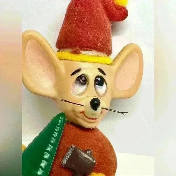 Vintage 1979 Merry Mouse Plastic Christmas Ornament 5” With Tree/Ax Hong Kong - Picture 7 of 8
